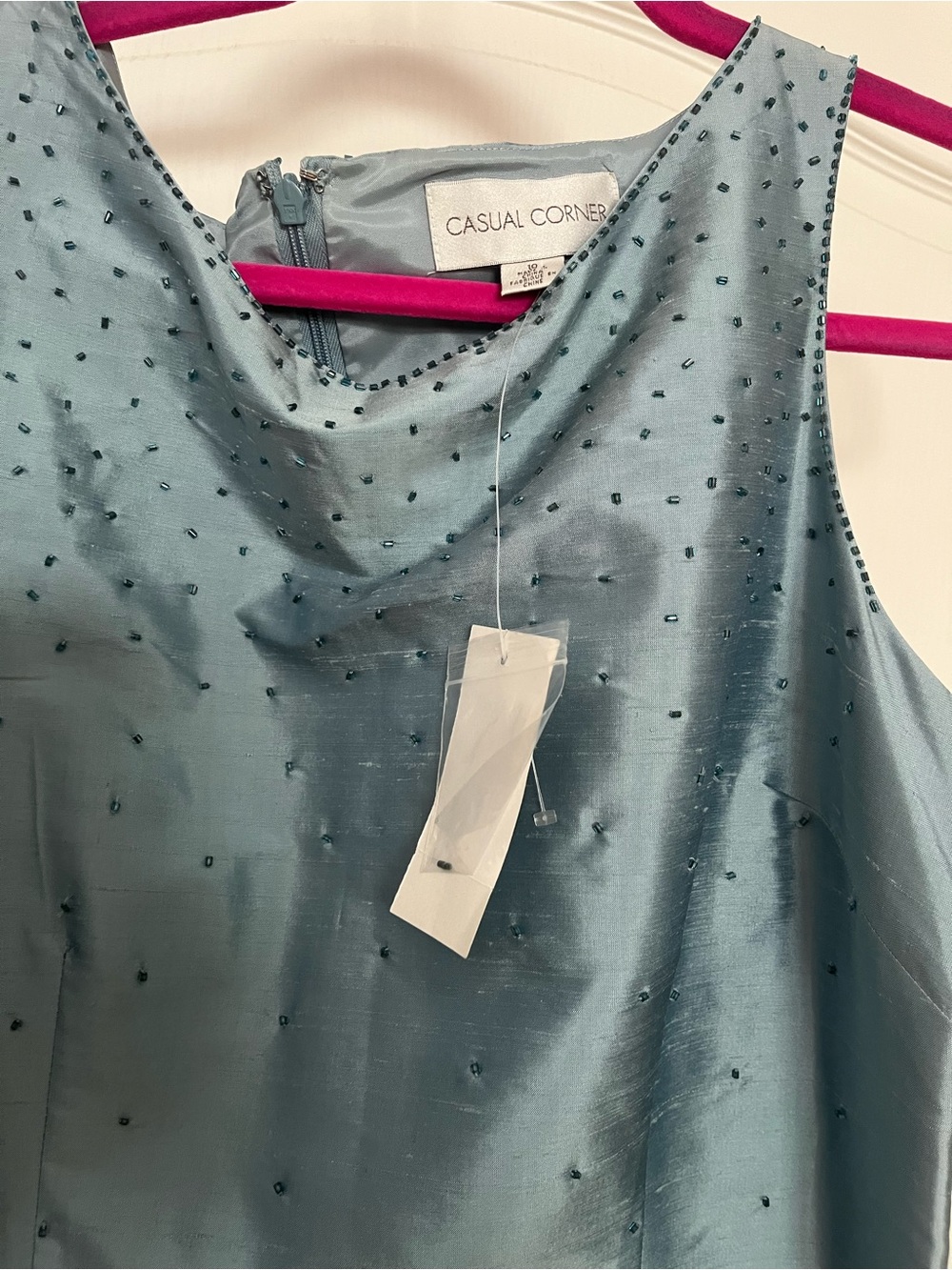 Casual Corner Beaded Light Blue Satin Cocktail Dress